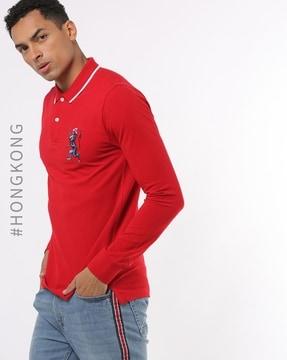 regular fit polo t-shirt with embroidered applique