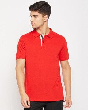 regular fit polo t-shirt with ribbed hem