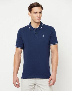 regular fit polo t-shirt with ribbed hem