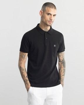 regular fit polo t-shirt with ribbed hem