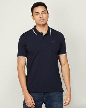 regular fit polo t-shirt with ribbed hems