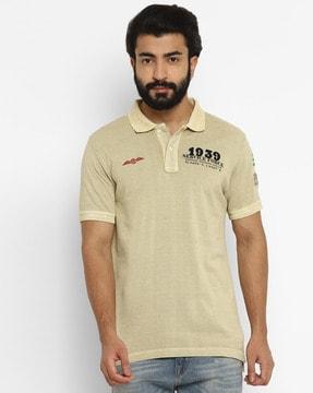 regular fit polo t-shirt with ribbed sleeves