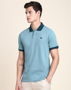 regular fit polo t-shirt with ribbed sleeves