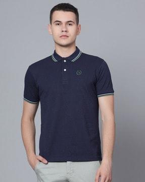 regular fit polo t-shirt with ribbed sleeves