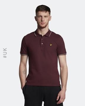 regular fit polo t-shirt with ribbed sleeves