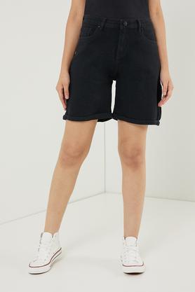regular fit poly cotton women's casual wear short - black