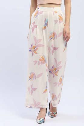 regular fit polyester women's casual wear pants - off white