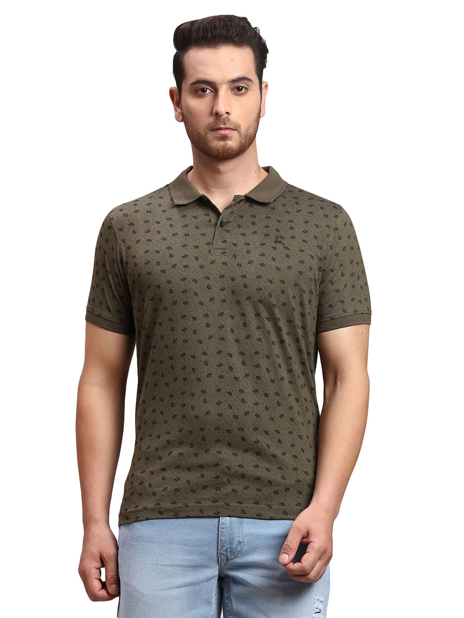 regular fit printed green polo t-shirt