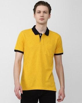 regular fit printed polo t-shirt with patch pocket