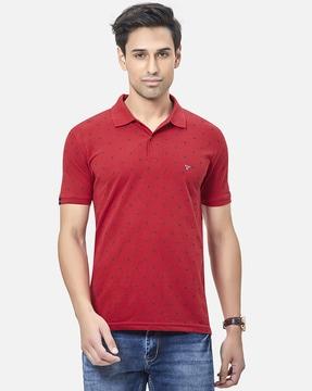 regular fit printed polo t-shirt with short sleeves