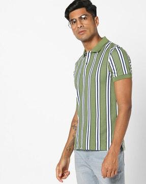 regular fit resport striped polo t-shirt with vented hem