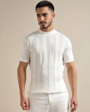 regular fit ribbed high-neck t-shirt with short sleeves