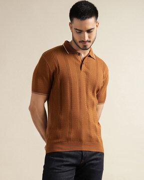 regular fit ribbed polo t-shirt with short sleeves