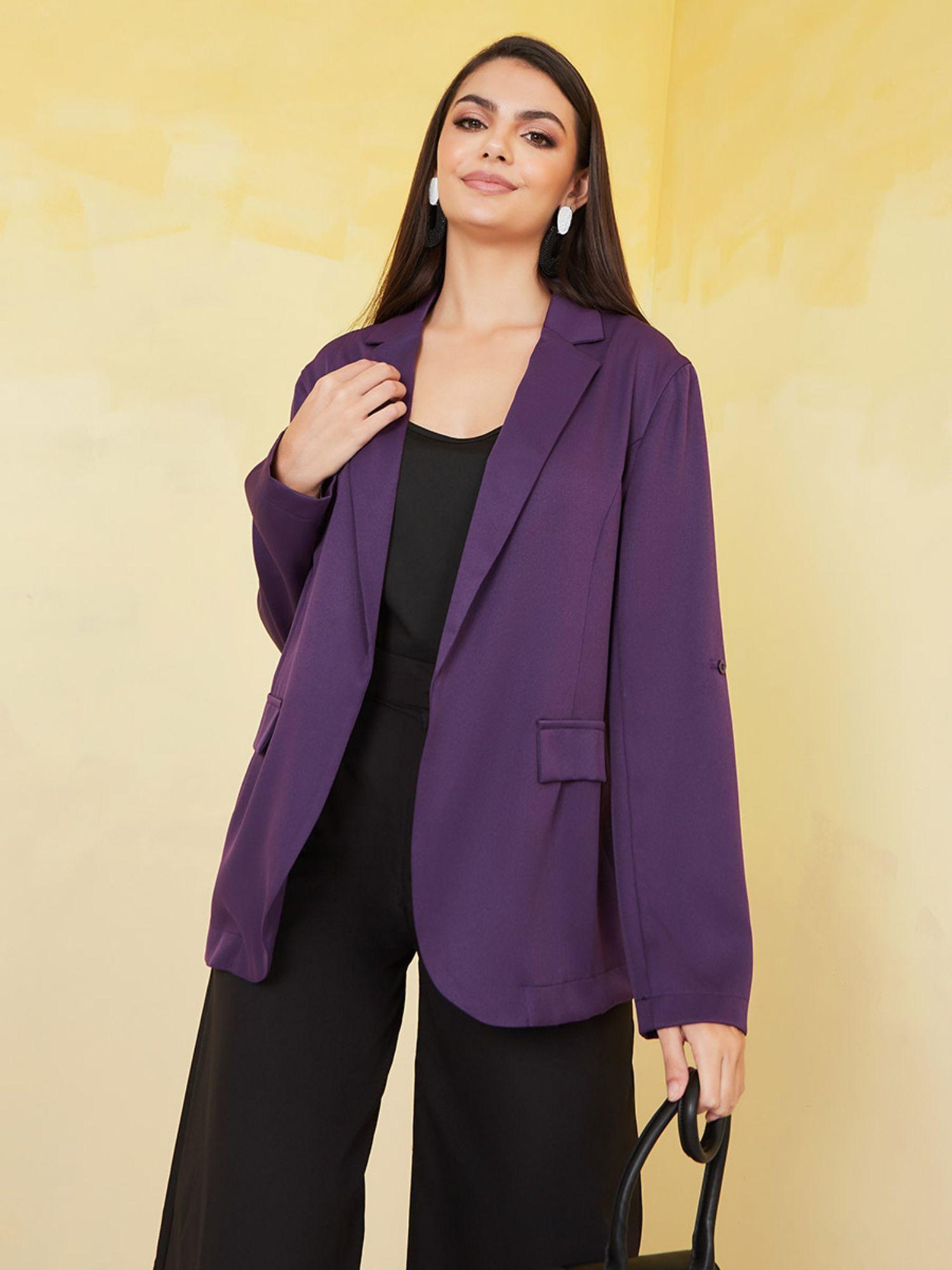 regular fit roll-up sleeves longline blazer