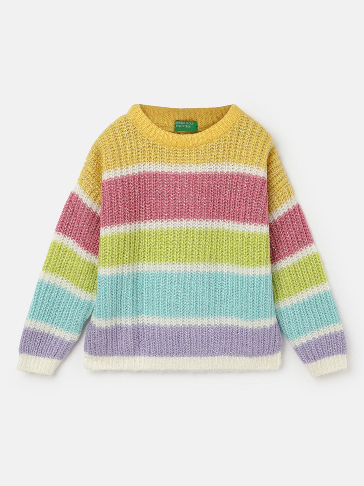 regular fit round neck colorblocked striper sweater
