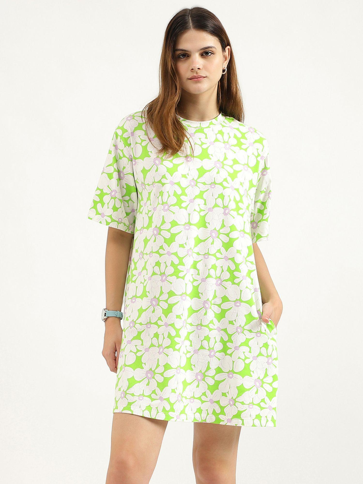 regular fit round neck printed dress