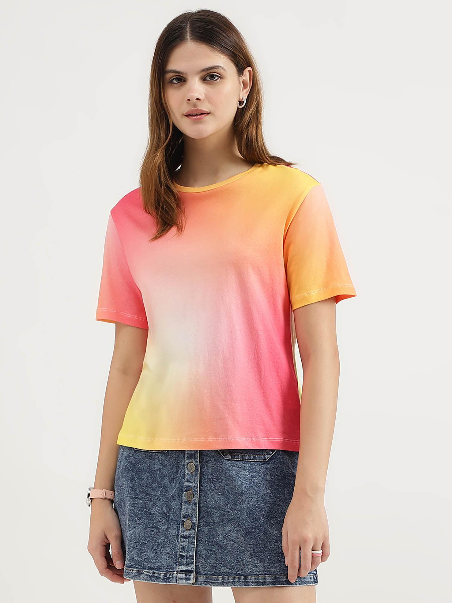 regular fit round neck printed multi-colour t-shirt