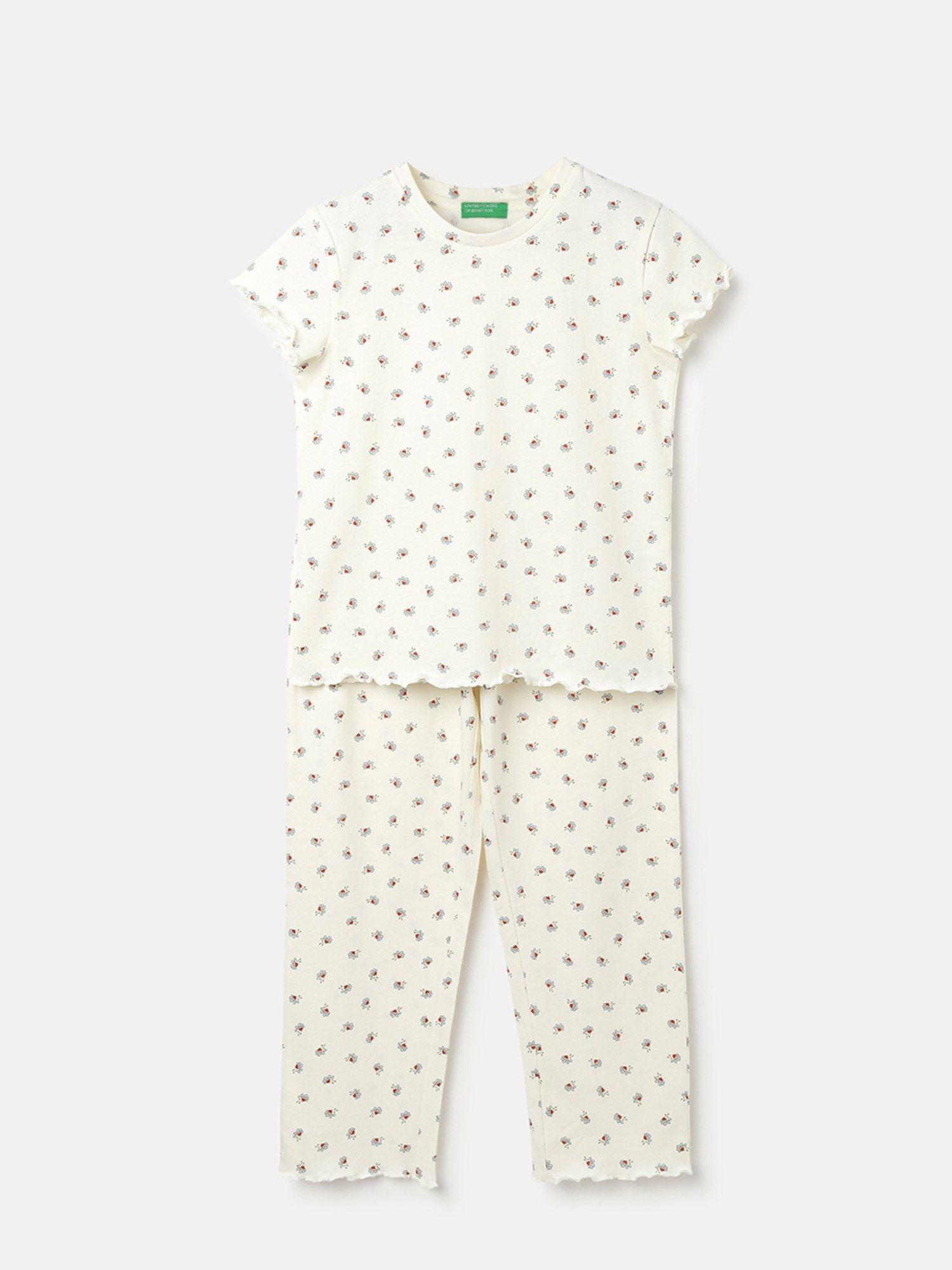 regular fit round neck printed pyjama and top (set of 2)