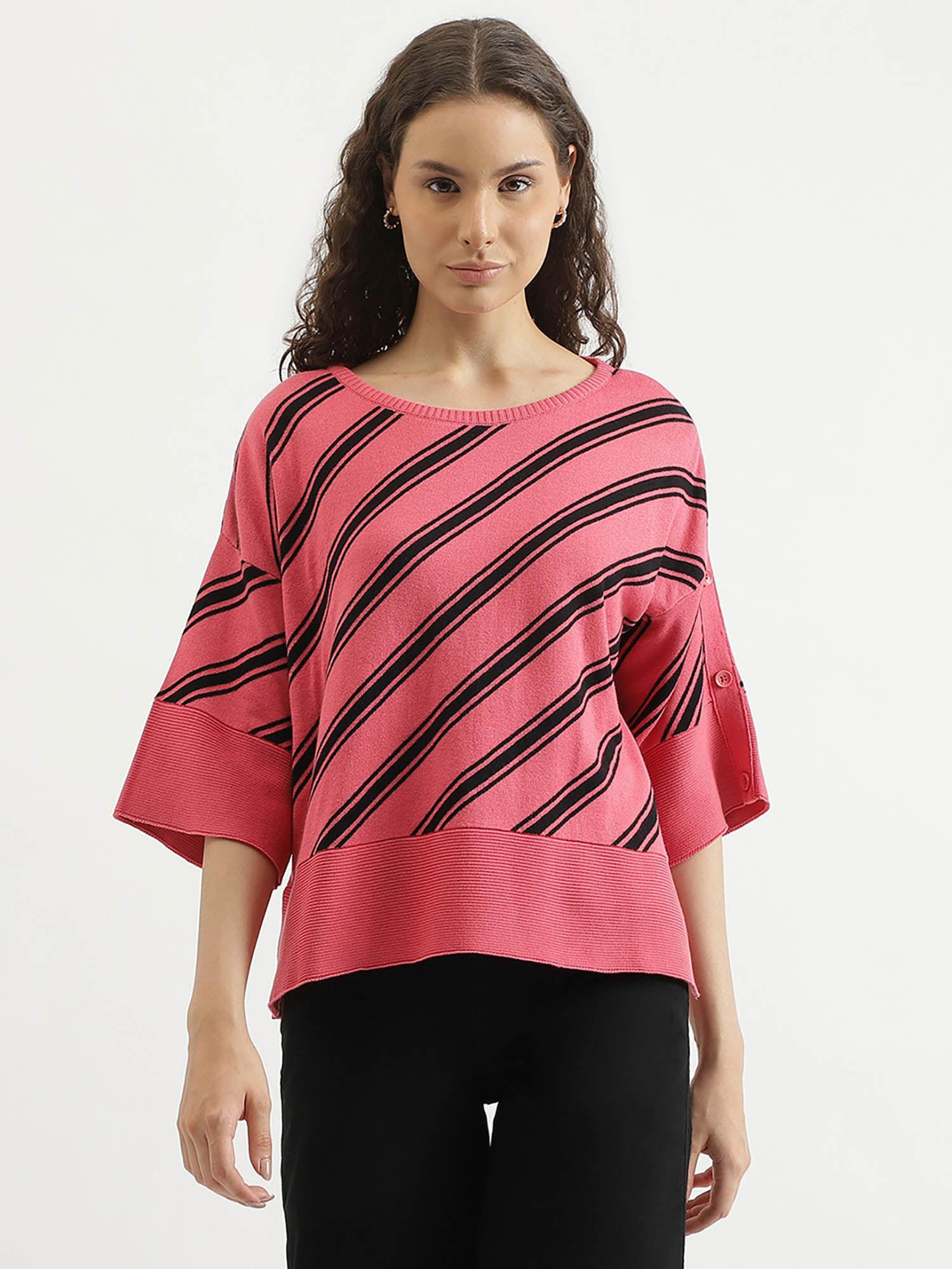 regular fit round neck striped top