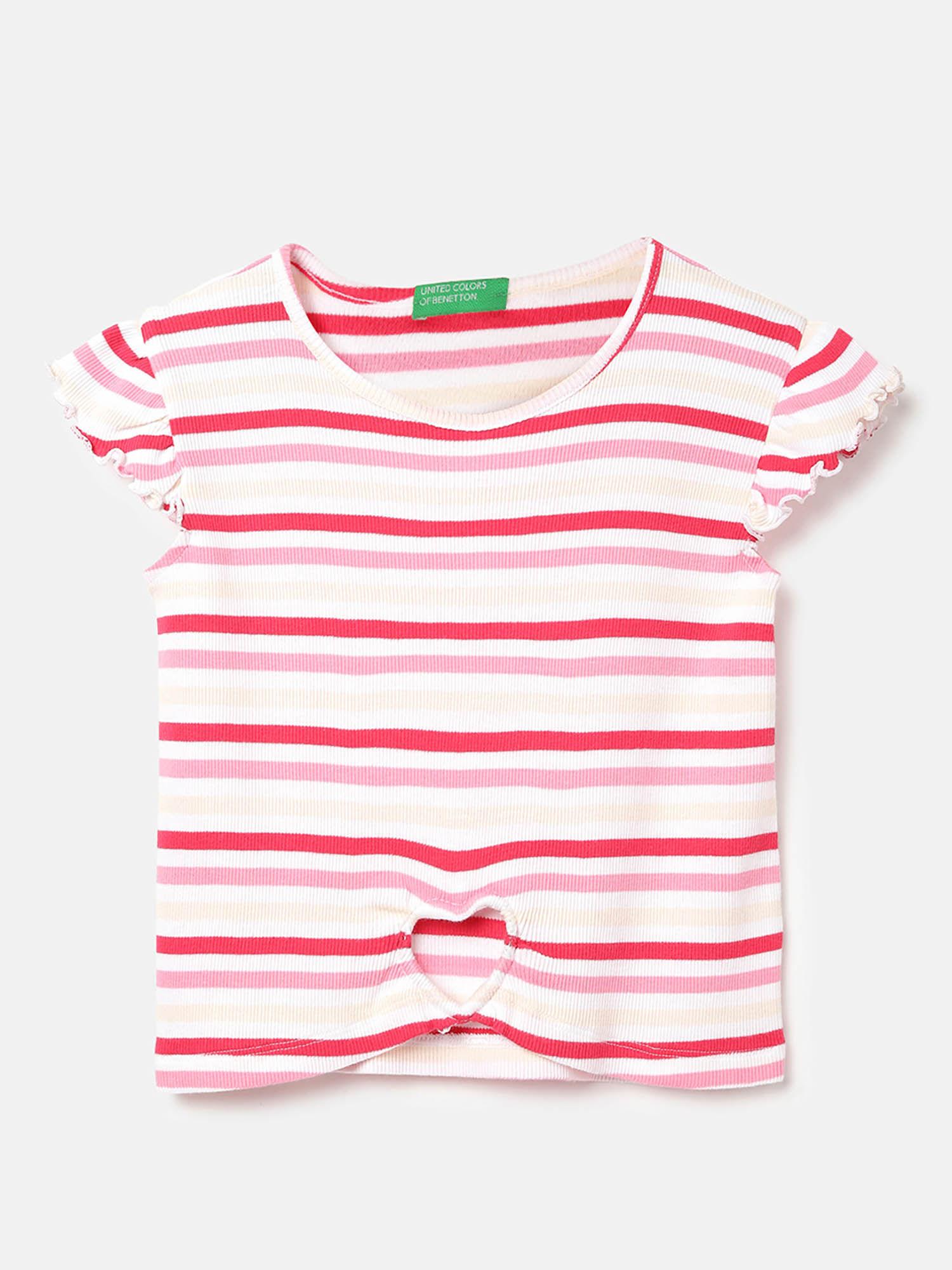 regular fit round neck striped tops