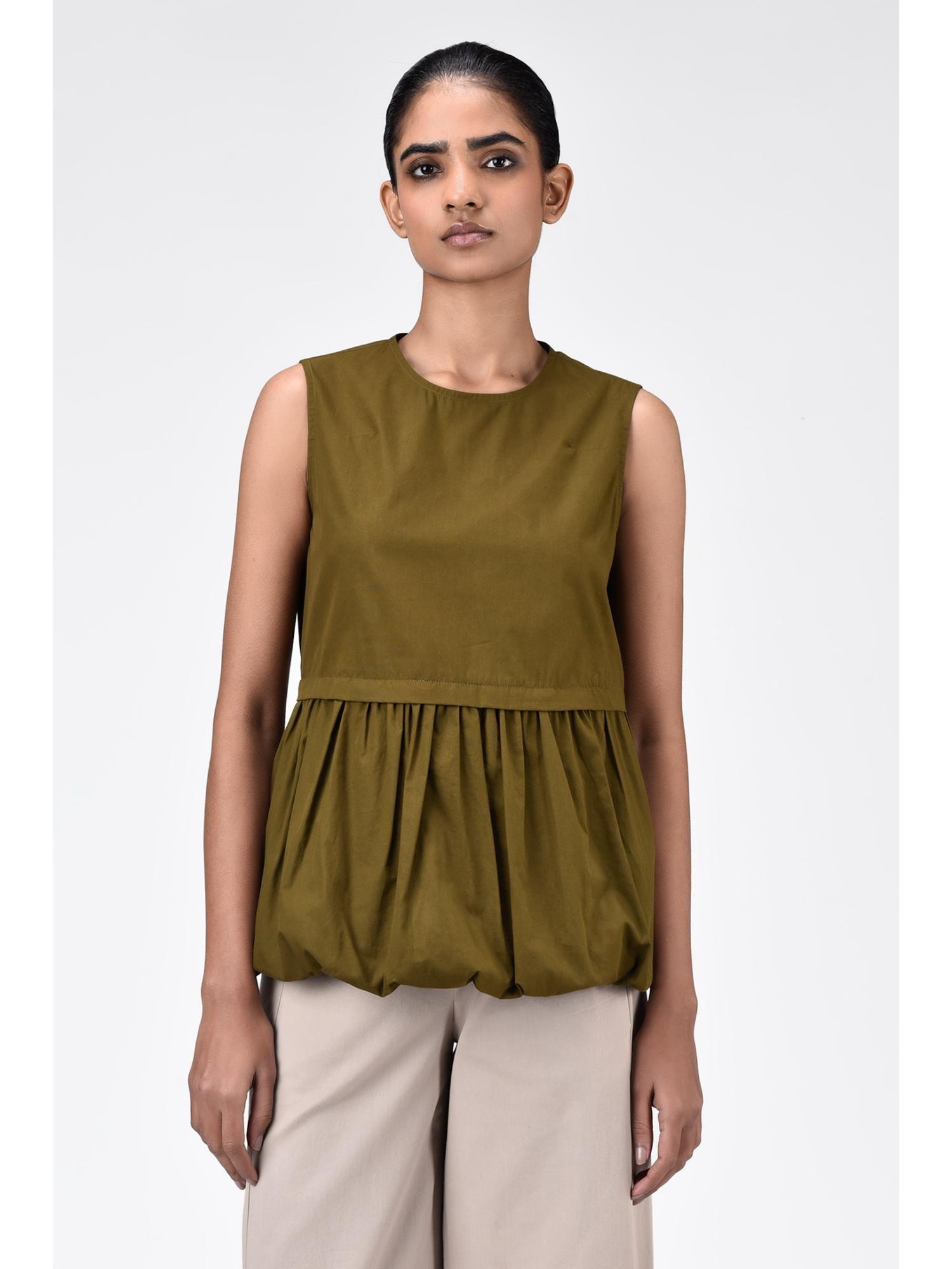 regular fit round neck top with voluminous hem