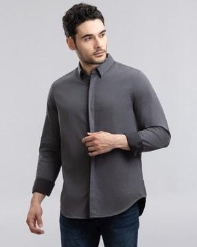 regular fit satin shirt with concealed placket shirt