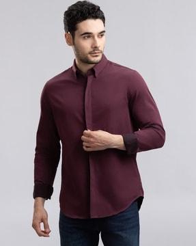 regular fit satin shirt with concealed placket shirt