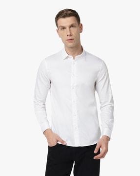 regular fit shirt with embroidered logo & concealed placket
