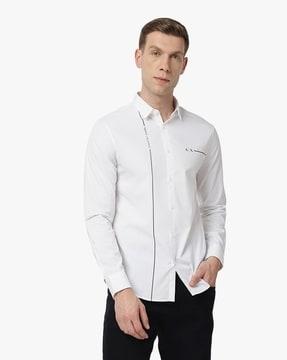 regular fit shirt with plastisol logo print & concealed placket