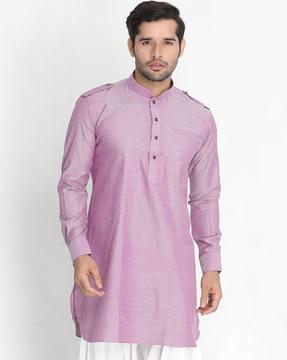 regular fit short kurta with mandarin collar