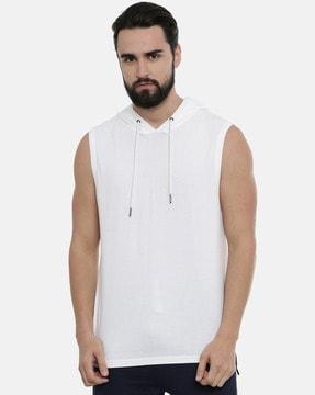 regular fit sleeveless hooded t-shirt