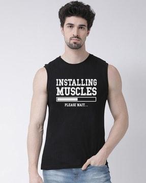 regular fit sleeveless t-shirt with typography print