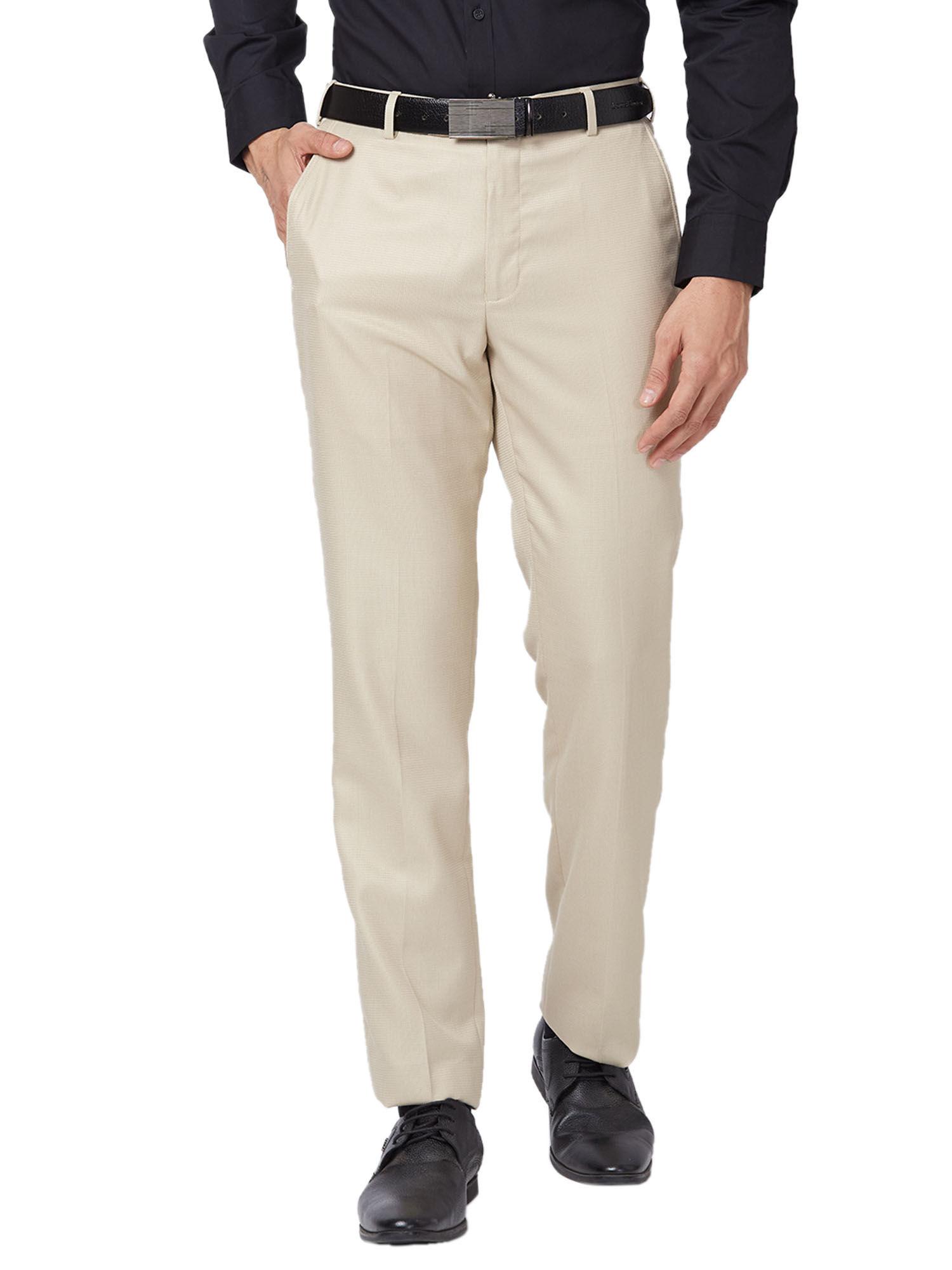 regular fit solid beige formal trouser