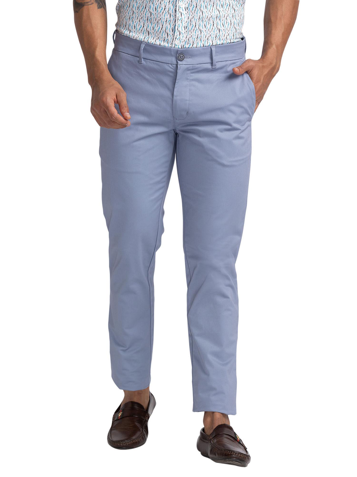 regular fit solid blue casual trouser