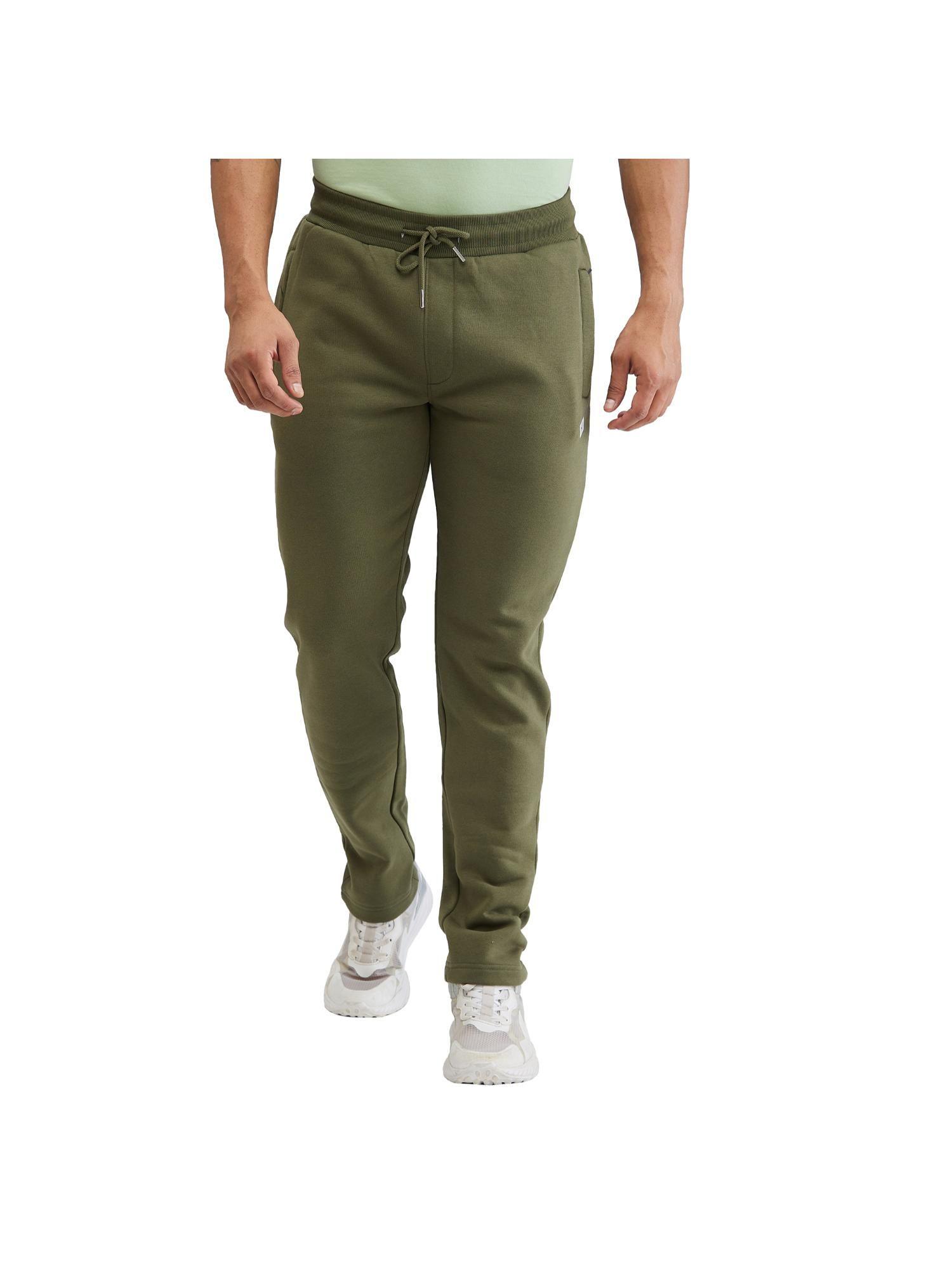 regular fit solid dark green track pant