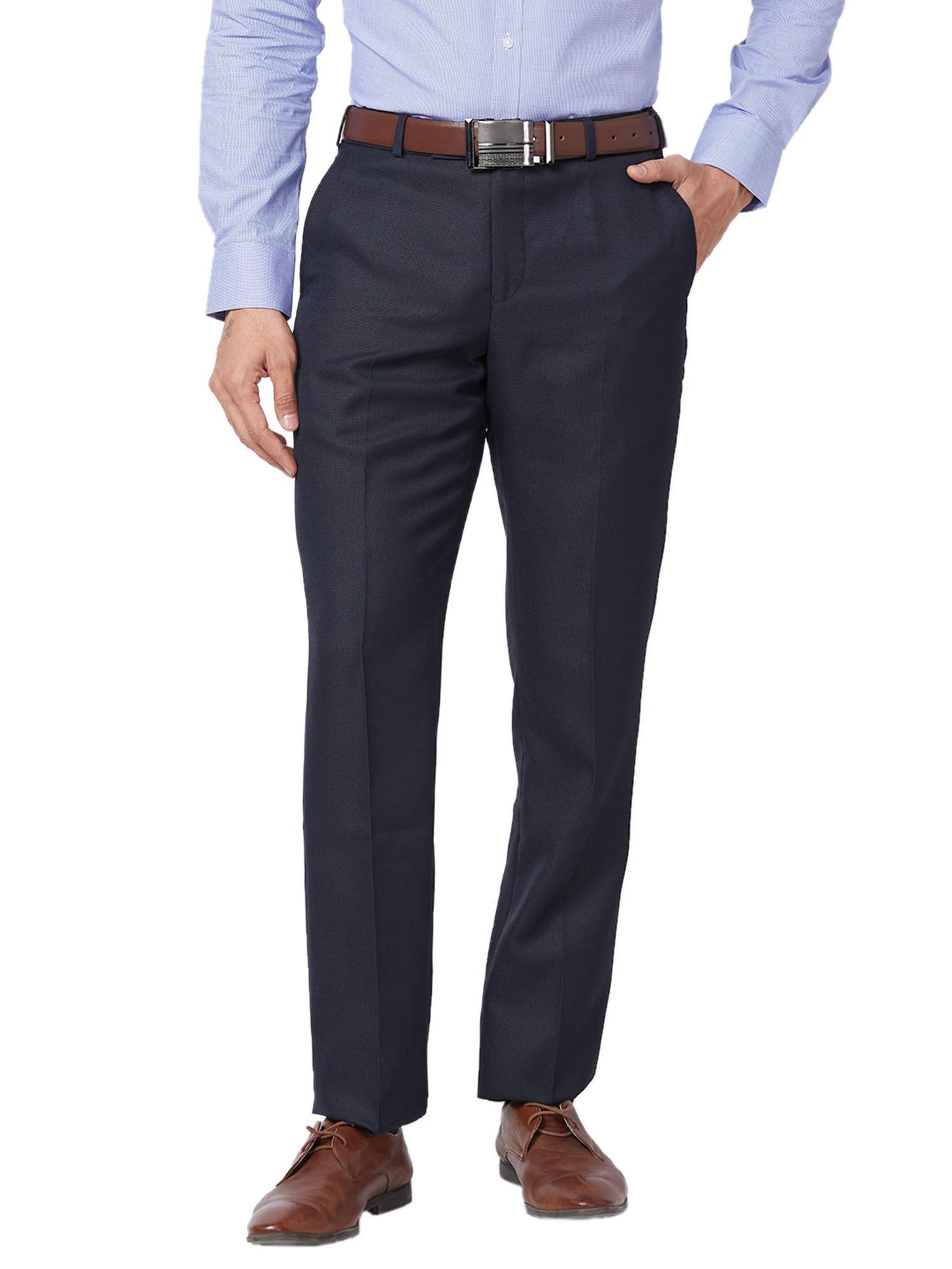 regular fit solid fancy blue formal trouser