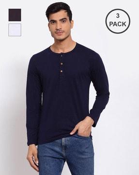 regular fit solid henley-neck t-shirt