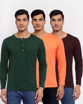 regular fit solid henley-neck t-shirt