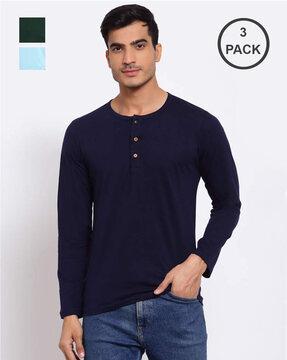 regular fit solid henley-neck t-shirt