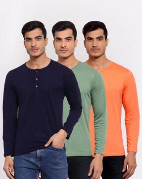 regular fit solid henley-neck t-shirt