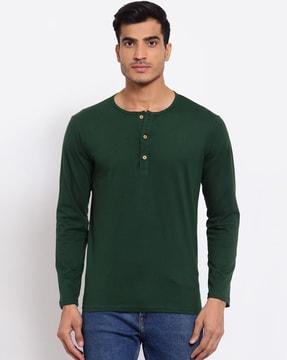 regular fit solid henley-neck t-shirt