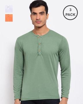 regular fit solid henley-neck t-shirt