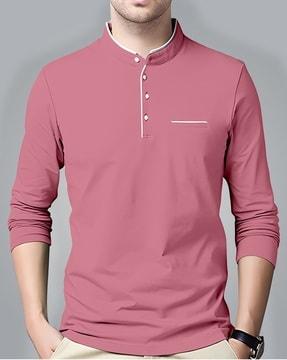 regular fit solid henley-neck t-shirt