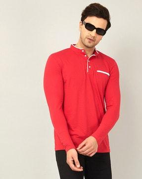 regular fit solid henley neck t-shirt