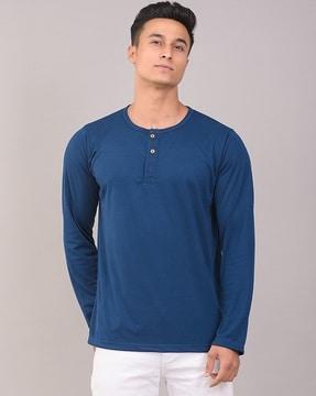 regular fit solid henley t-shirt