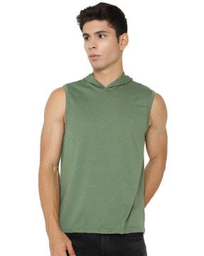 regular fit solid hooded t-shirt