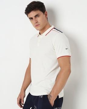 regular fit solid polo t-shirt with short sleeves