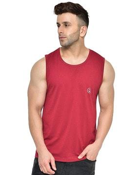 regular fit solid sleeveless crew neck t-shirt