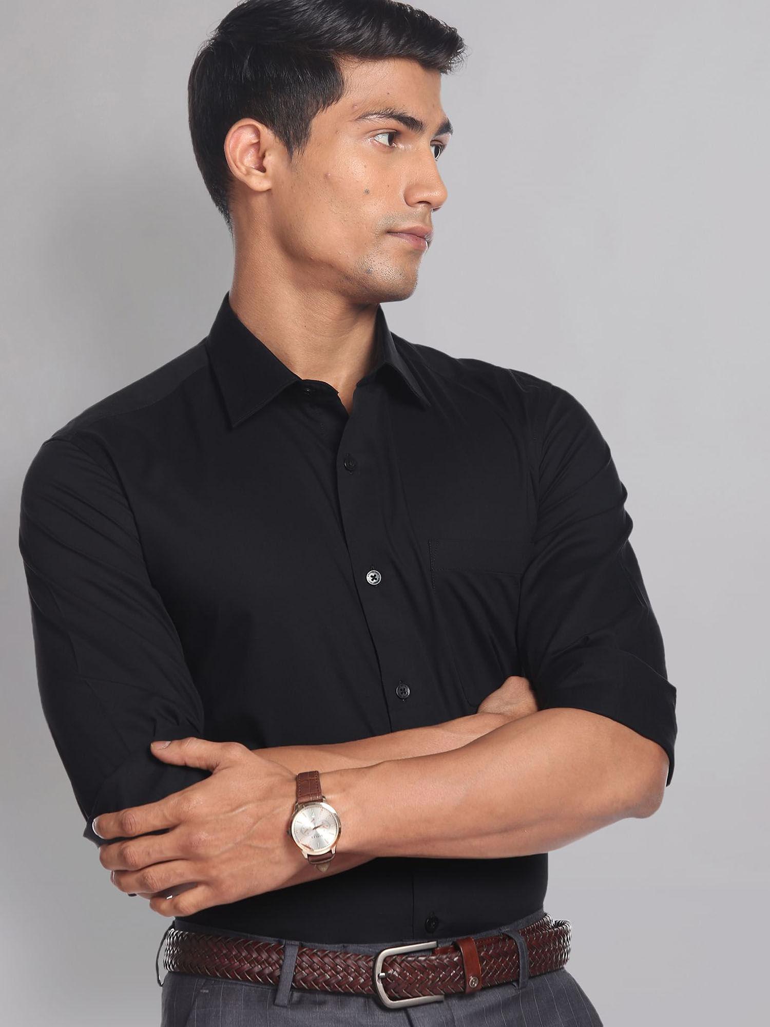 regular fit solid twill formal shirt black