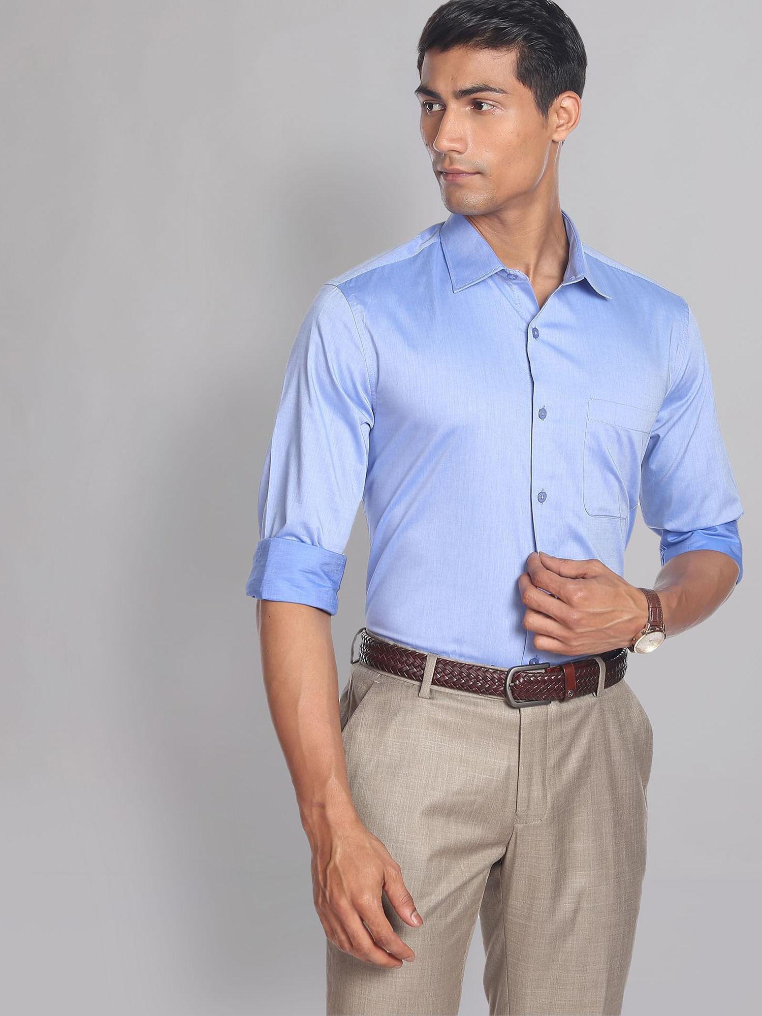 regular fit solid twill formal shirt blue